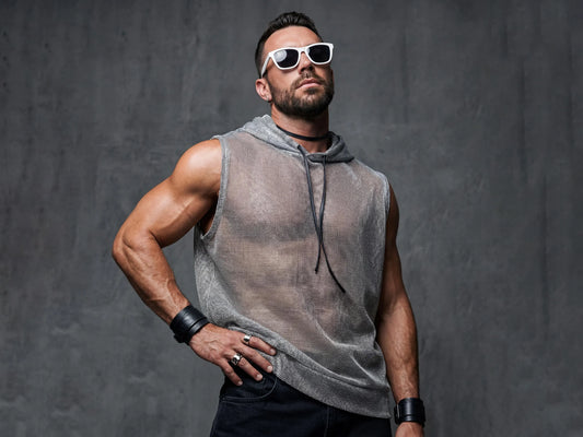 Metallic Mesh Hooded Tank — Men’s Clubwear Top