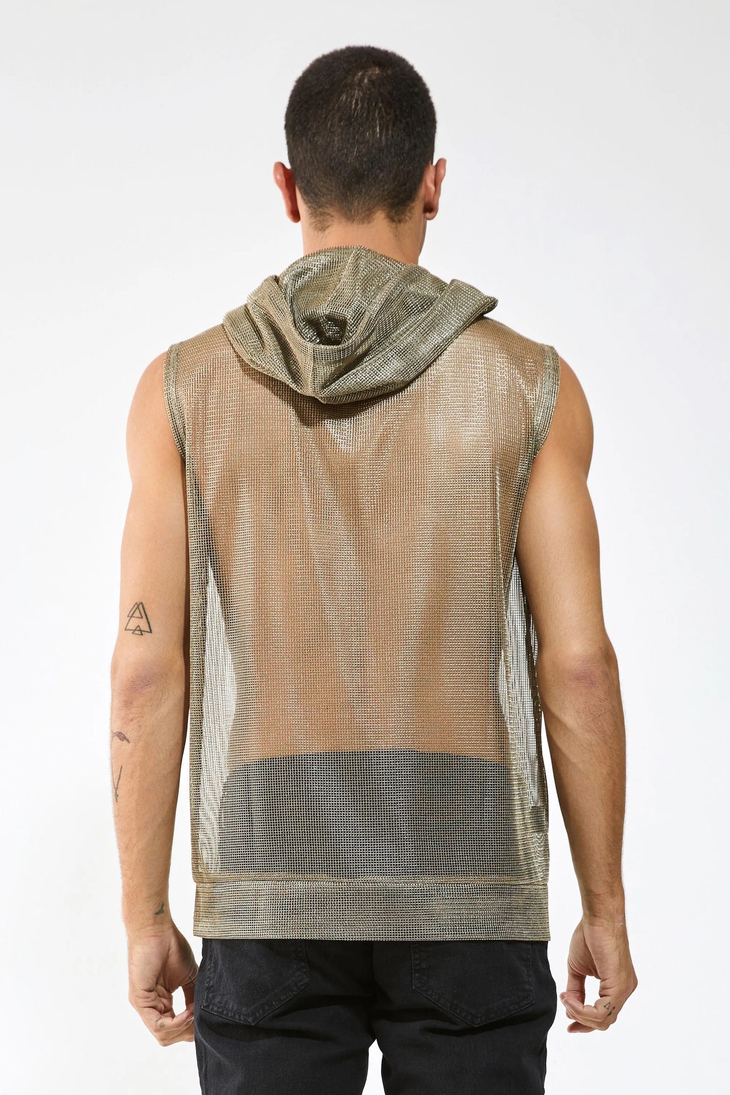 Metallic Mesh Hooded Tank — Men’s Clubwear Top