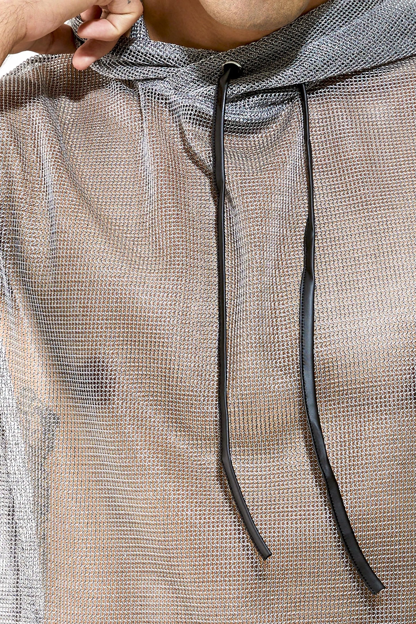 Metallic Mesh Hooded Tank — Men’s Clubwear Top