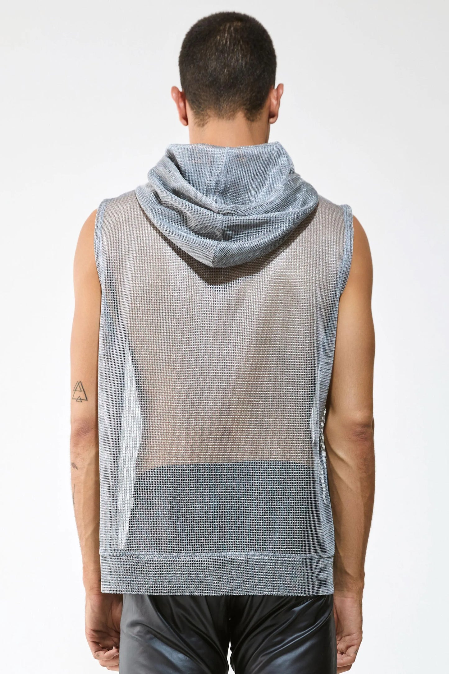 Metallic Mesh Hooded Tank — Men’s Clubwear Top