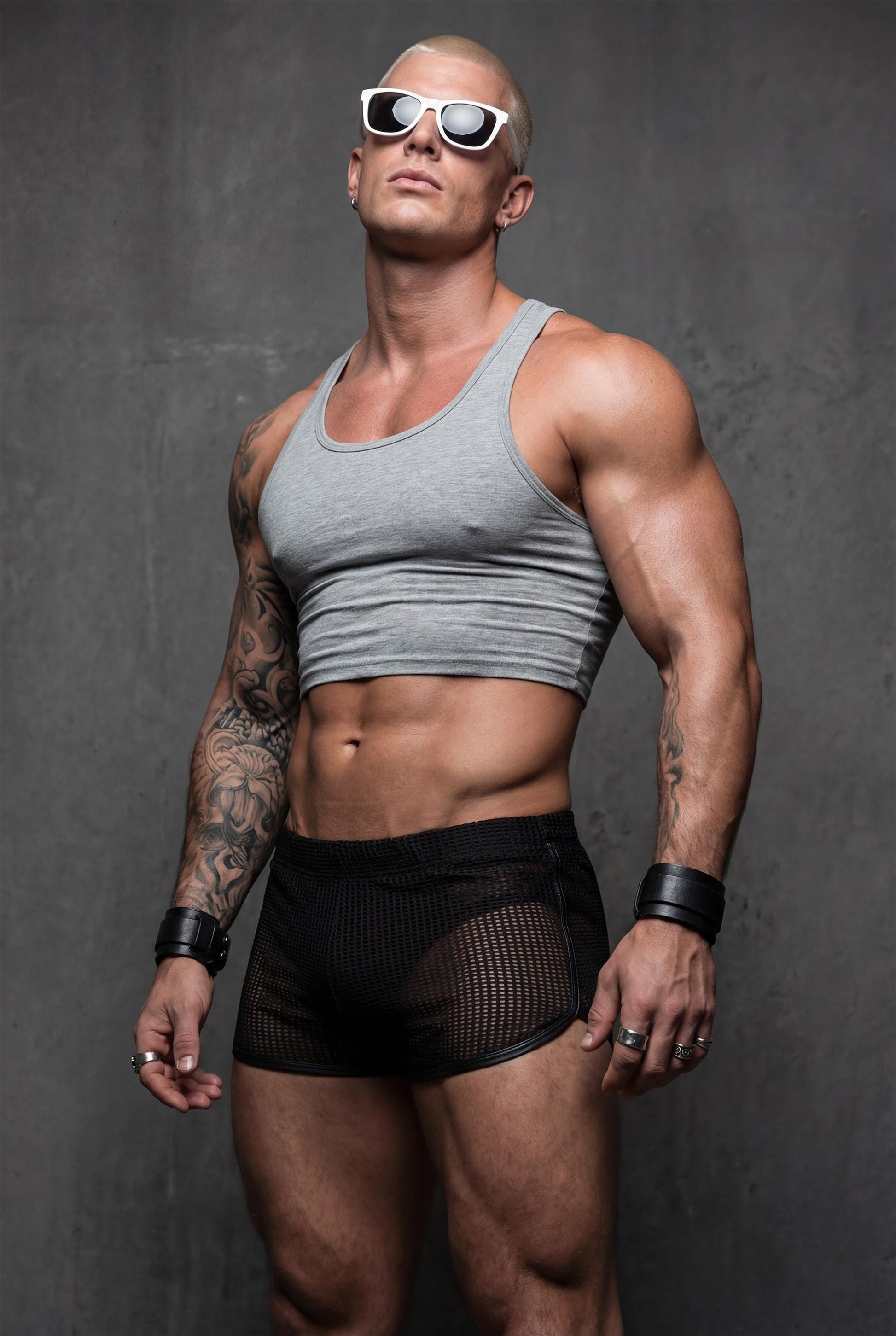 Black Men's Mesh Shorts  - Rave Clubwear - See Through Festival Bottoms