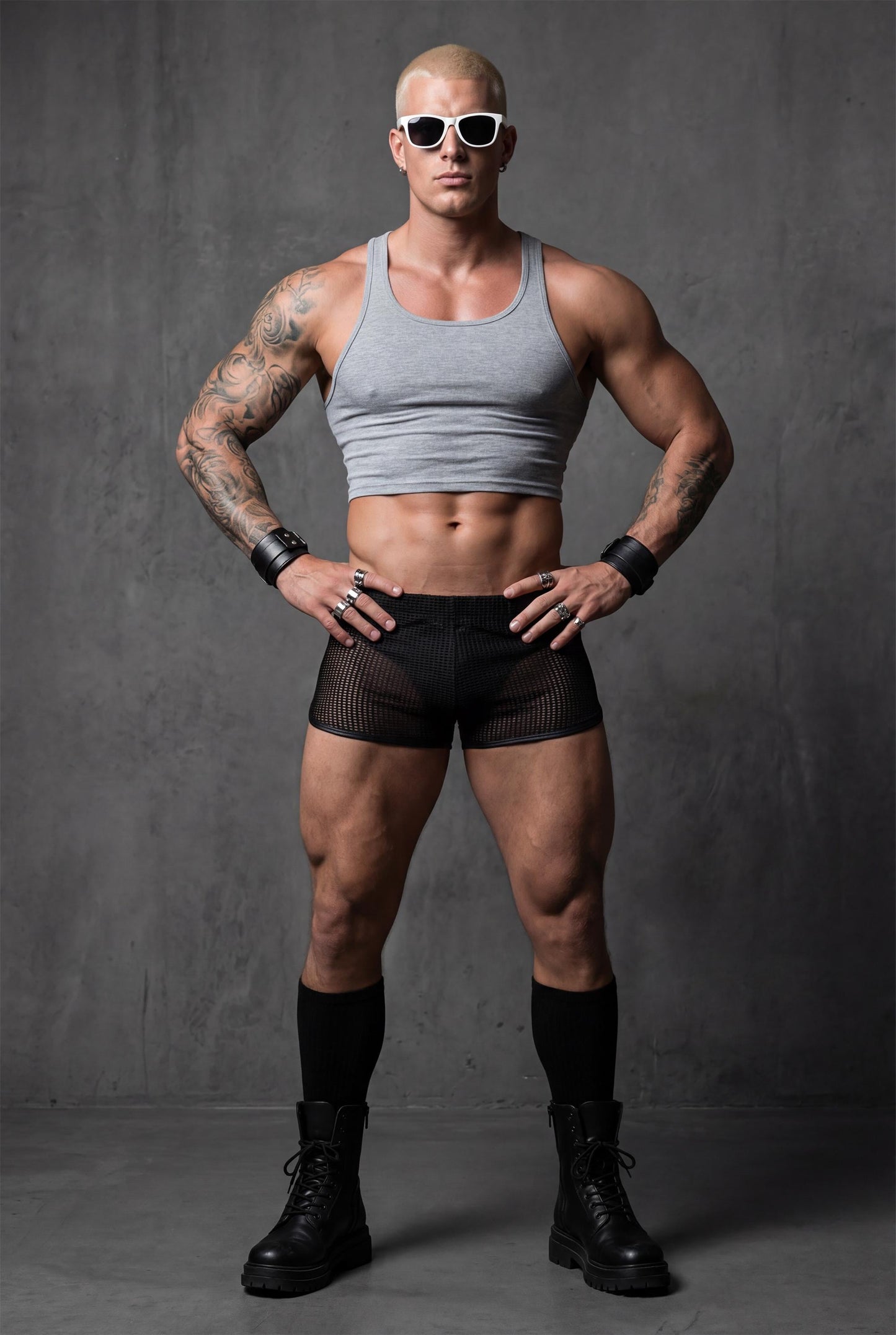 Black Men's Mesh Shorts  - Rave Clubwear - See Through Festival Bottoms