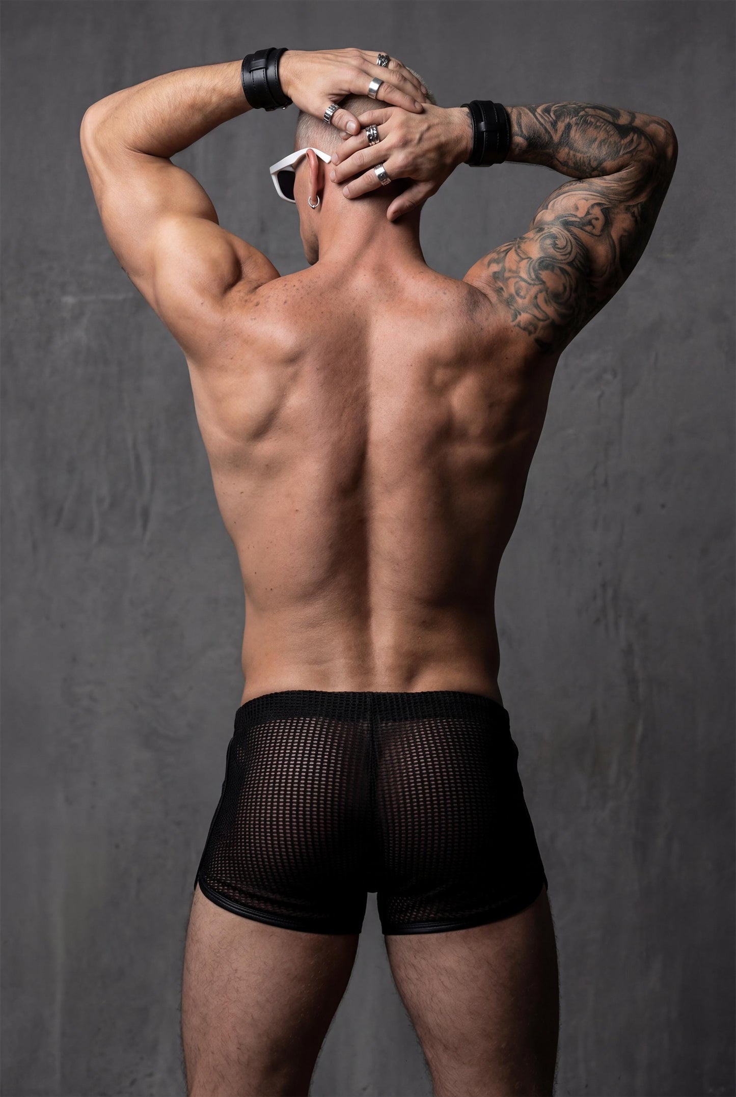 Black Men's Mesh Shorts  - Rave Clubwear - See Through Festival Bottoms