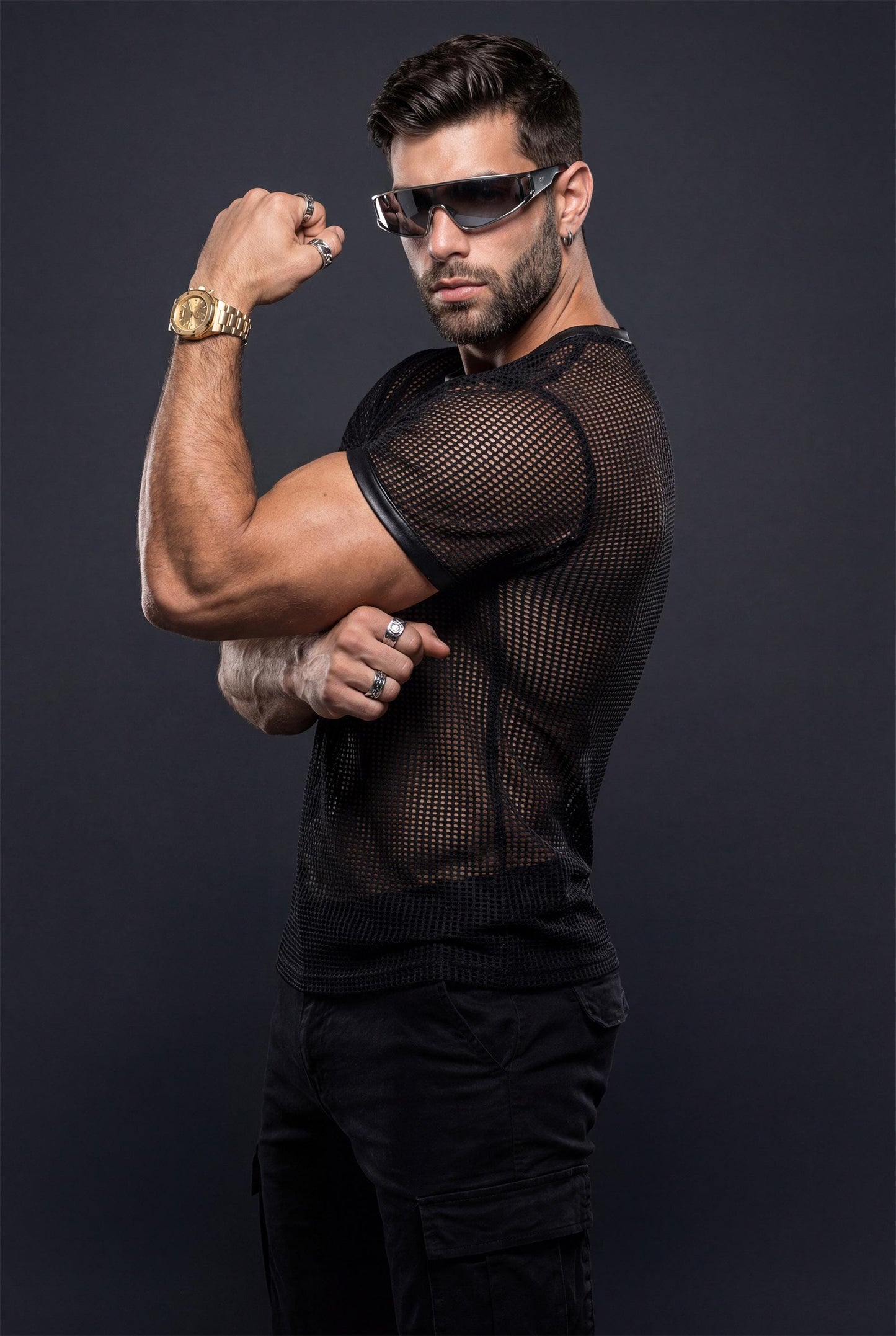 Black See-Through Mesh T-Shirt for Men – Sheer Club & Festival Top – Athletic Fit