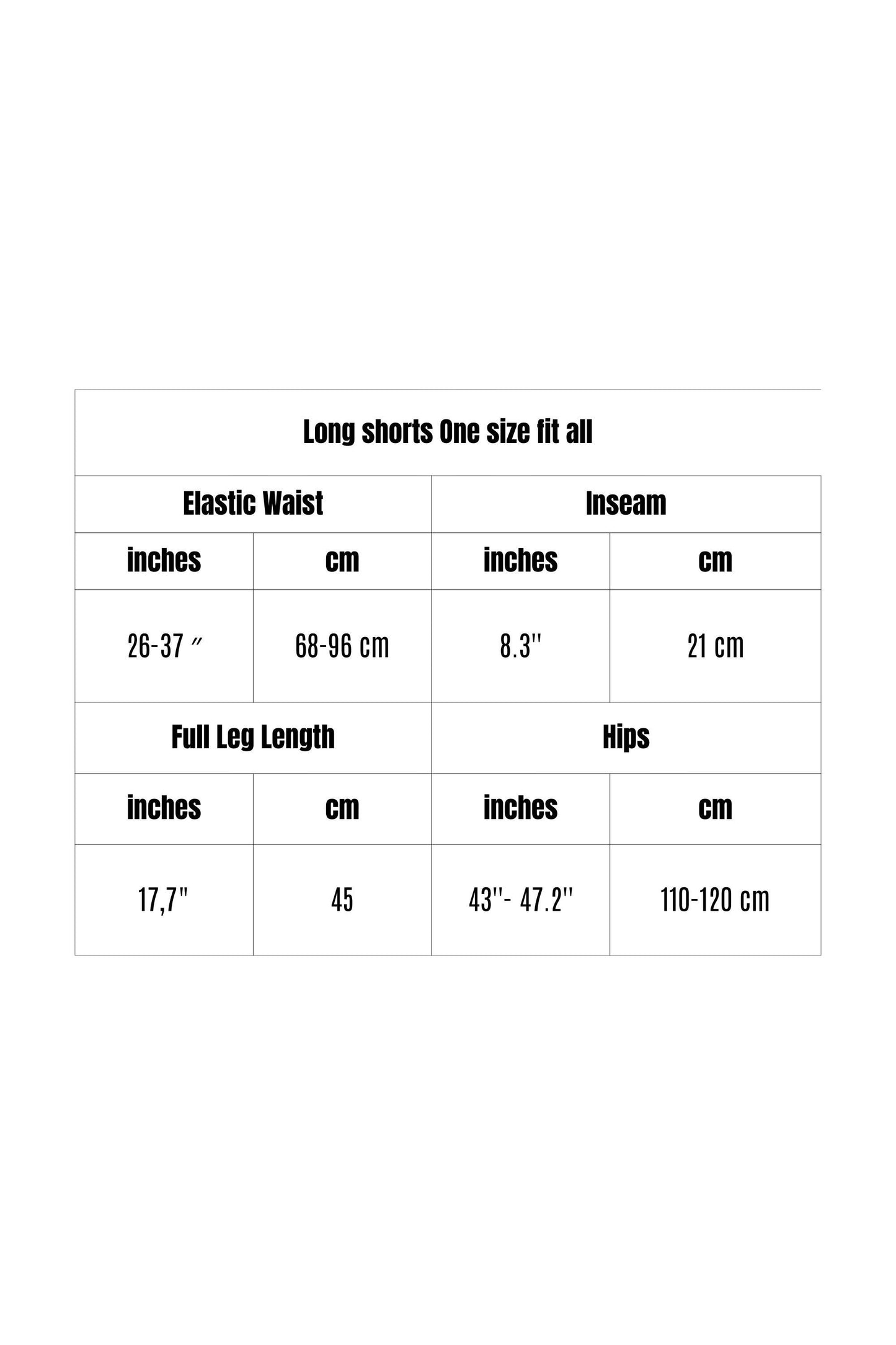 Size chart for black semi-transparent mesh shorts men with metallic pinstripe showing one size fits S-L. Elastic waistband allows flexibility. Unisex design for comfortable transparent rave wear, gay festival fashion, circuit party outfit, and poolside style. Consult guide for ideal fit with confident bold shimmering aesthetic and self-expression.