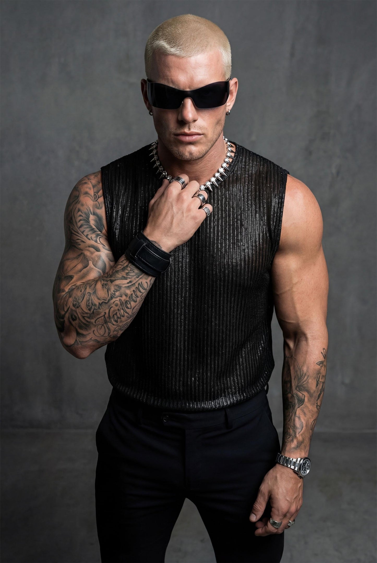 Black Shimmer Mesh Tank Top | Festival Clubwear, Queer Fashion