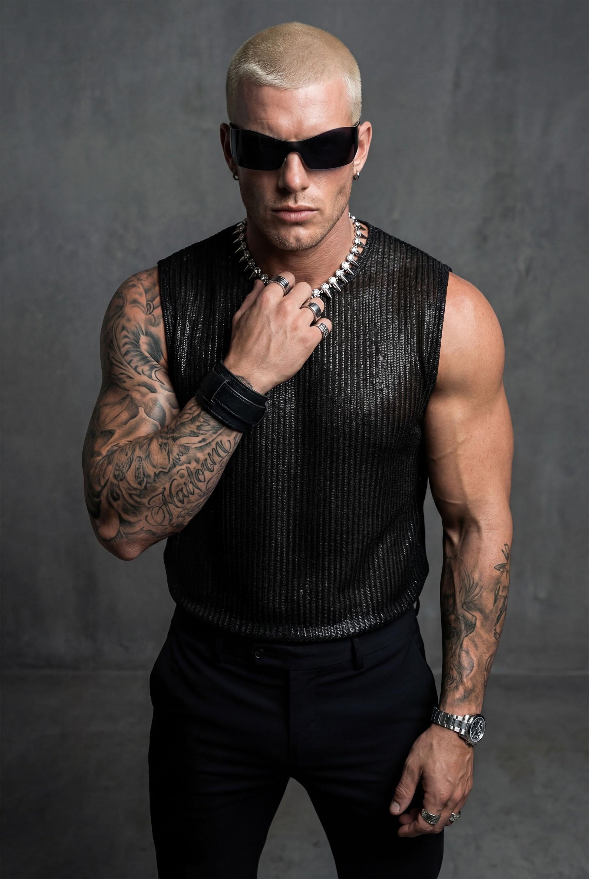 Black Shimmer Mesh Tank Top | Festival Clubwear, Queer Fashion