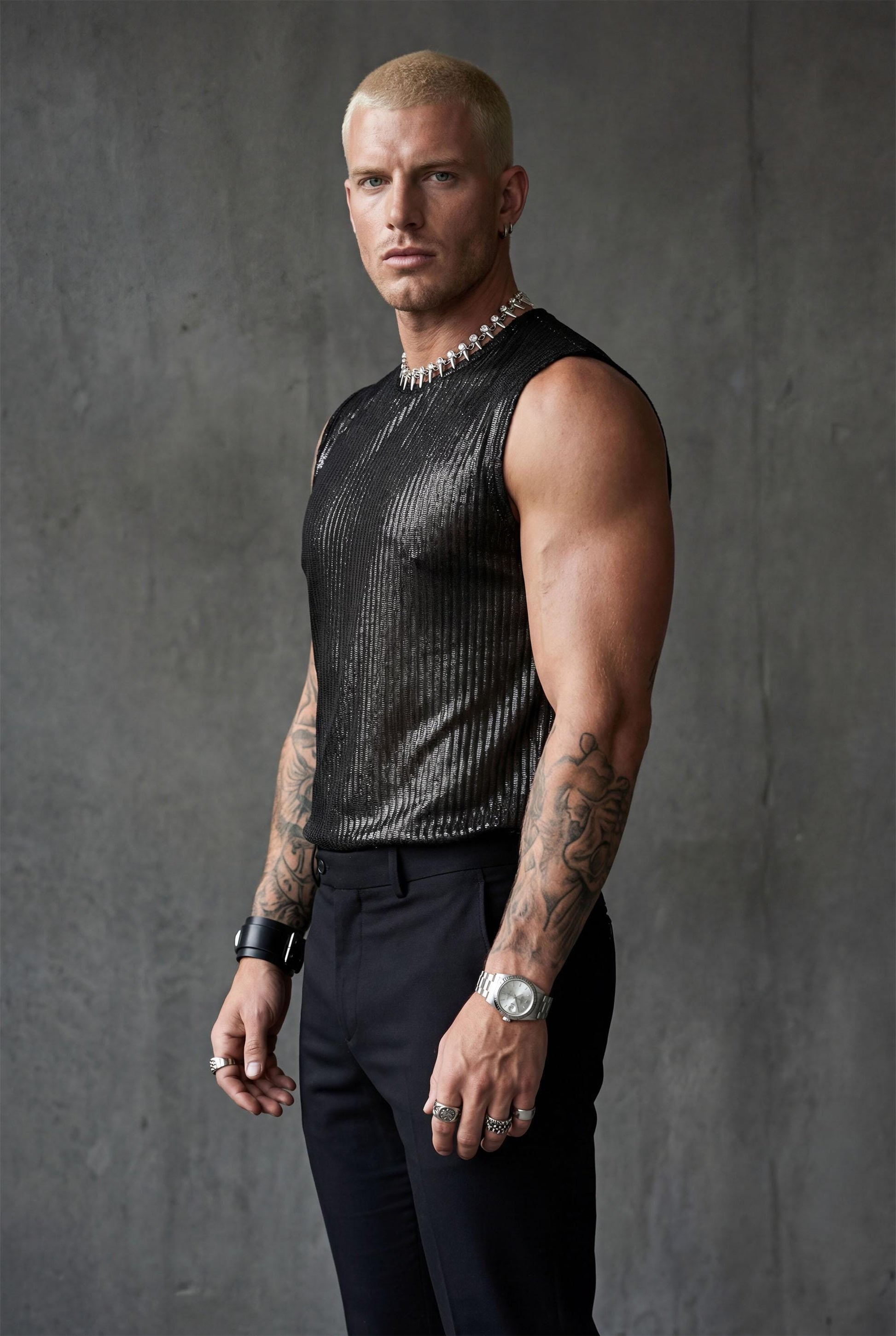 Black Shimmer Mesh Tank Top | Festival Clubwear, Queer Fashion