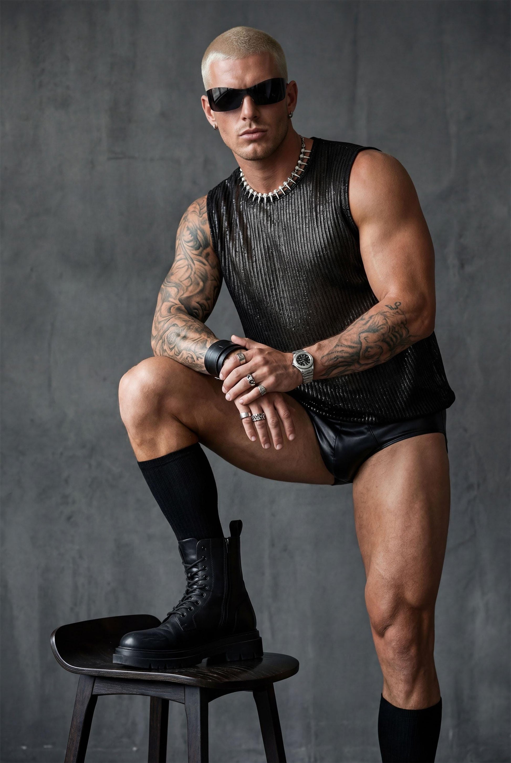 Black Shimmer Mesh Tank Top | Festival Clubwear, Queer Fashion