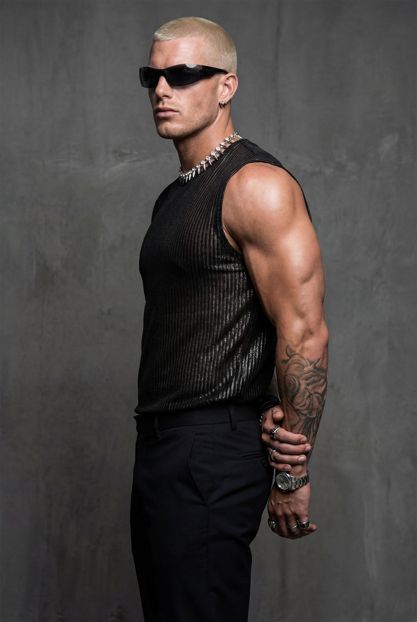 Black Shimmer Mesh Tank Top | Festival Clubwear, Queer Fashion