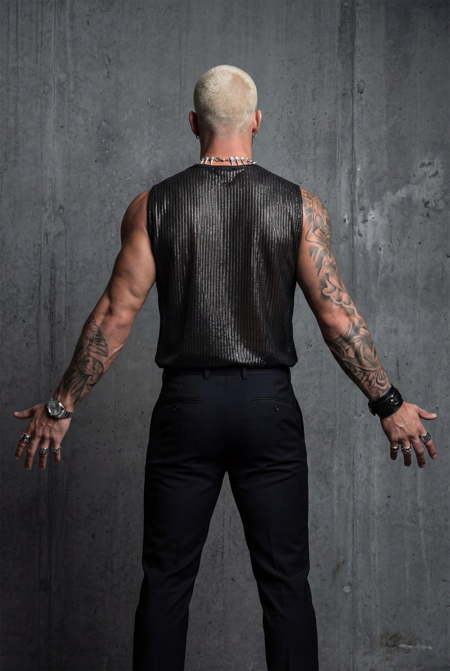 Black Shimmer Mesh Tank Top | Festival Clubwear, Queer Fashion