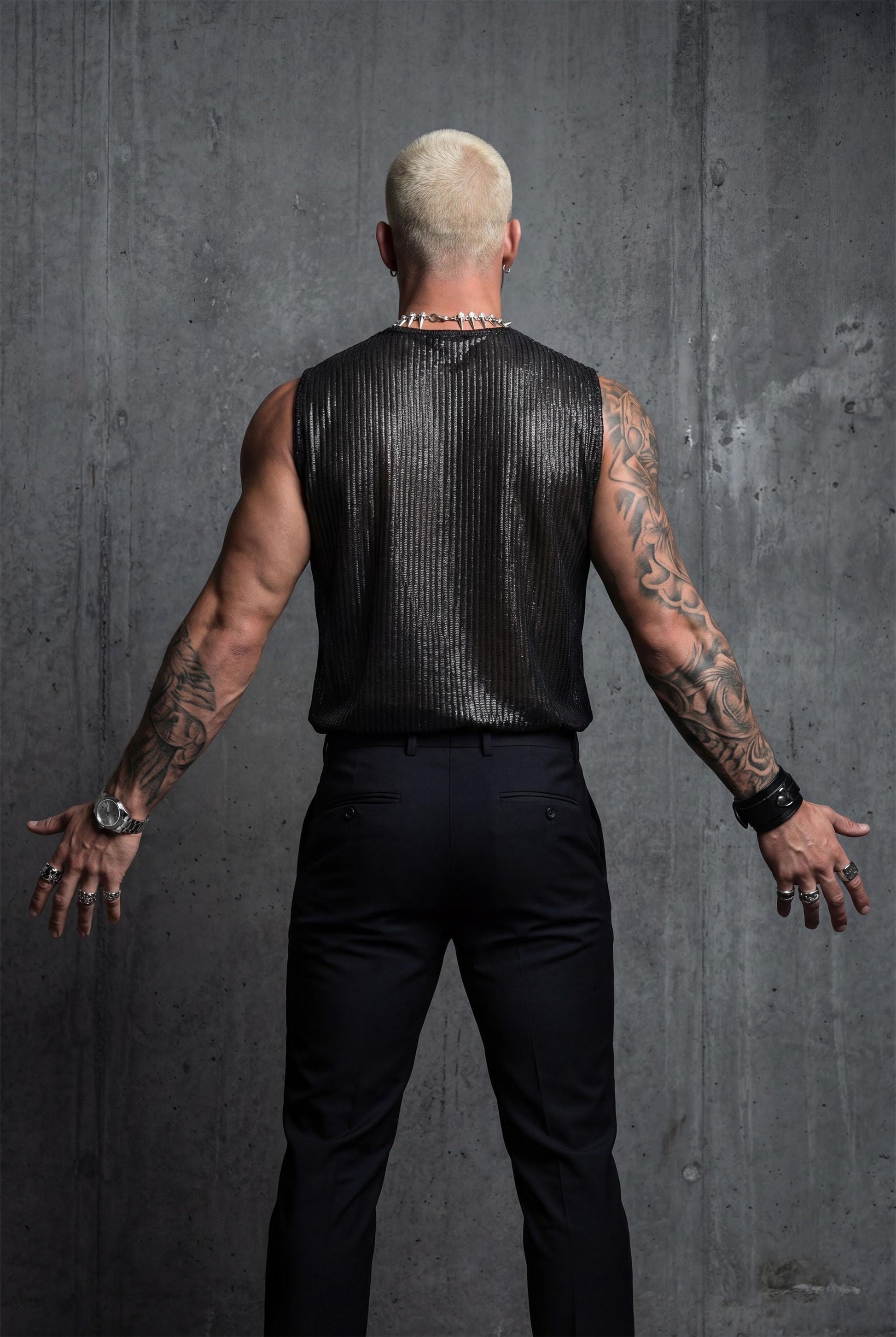 Black Shimmer Mesh Tank Top | Festival Clubwear, Queer Fashion