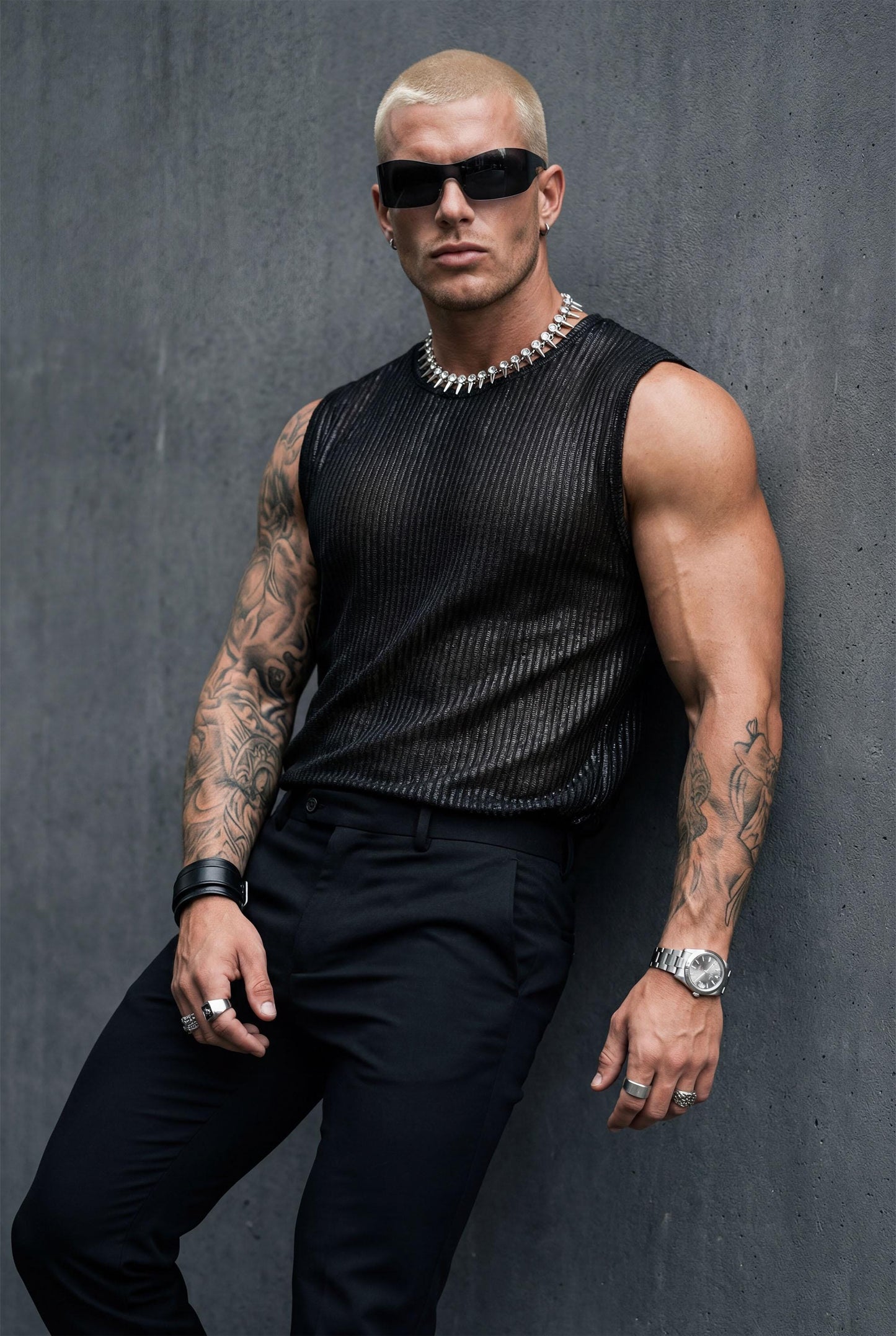 Black Shimmer Mesh Tank Top | Festival Clubwear, Queer Fashion