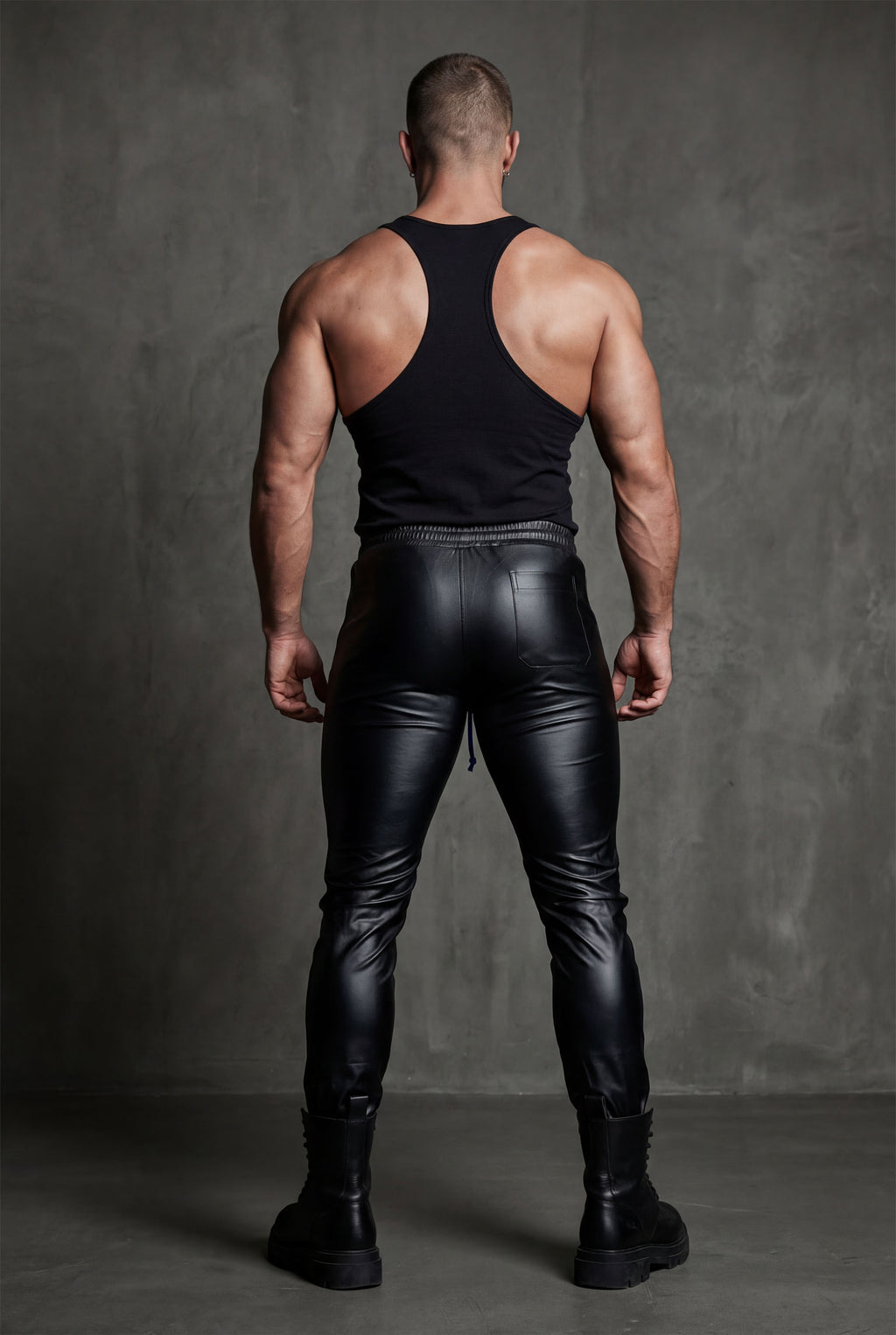 Men's Black Vegan Leather Joggers | Slim Fit Club Pants