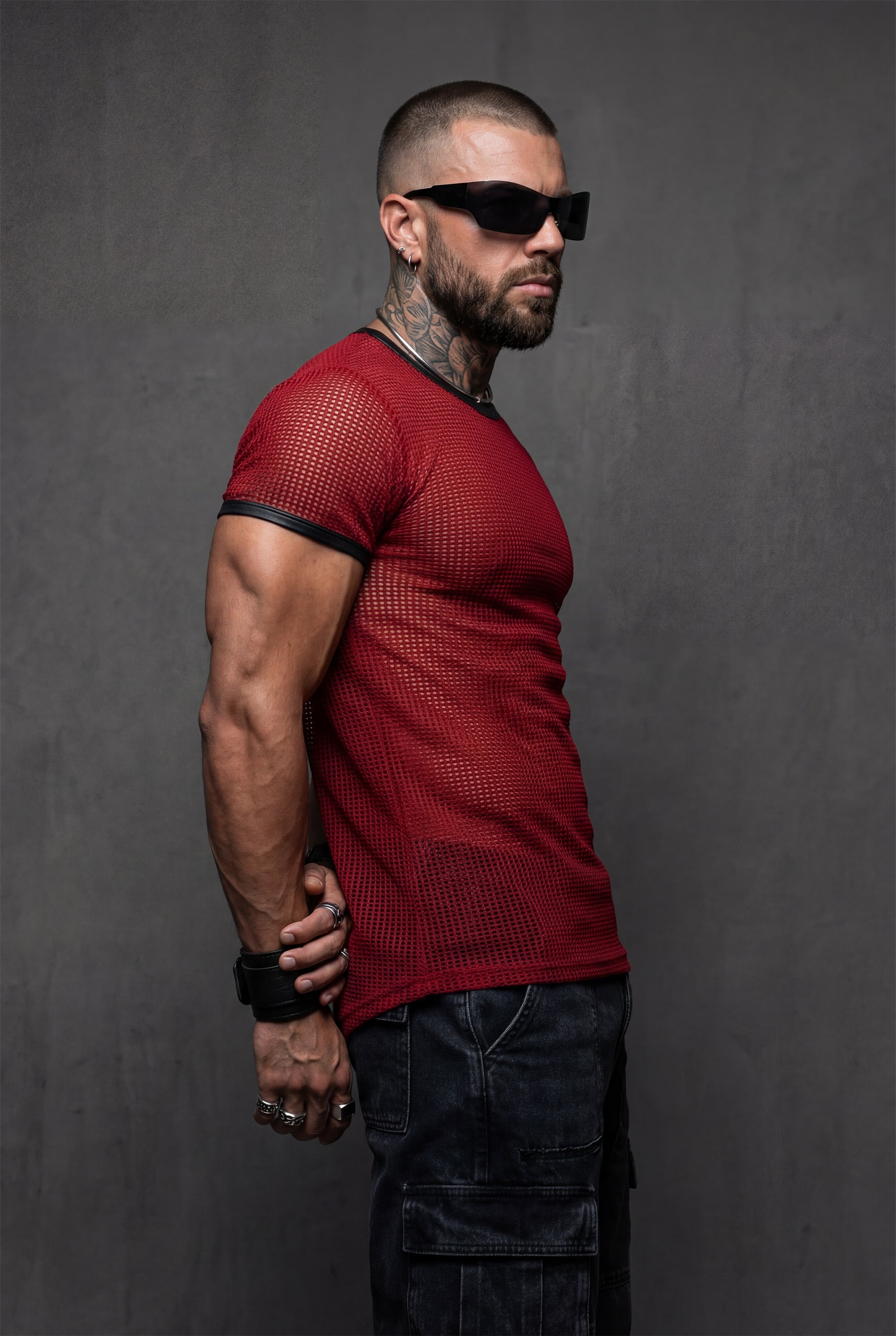 Red See-Through Mesh T-Shirt – Sheer Club & Festival Top – Athletic Fit