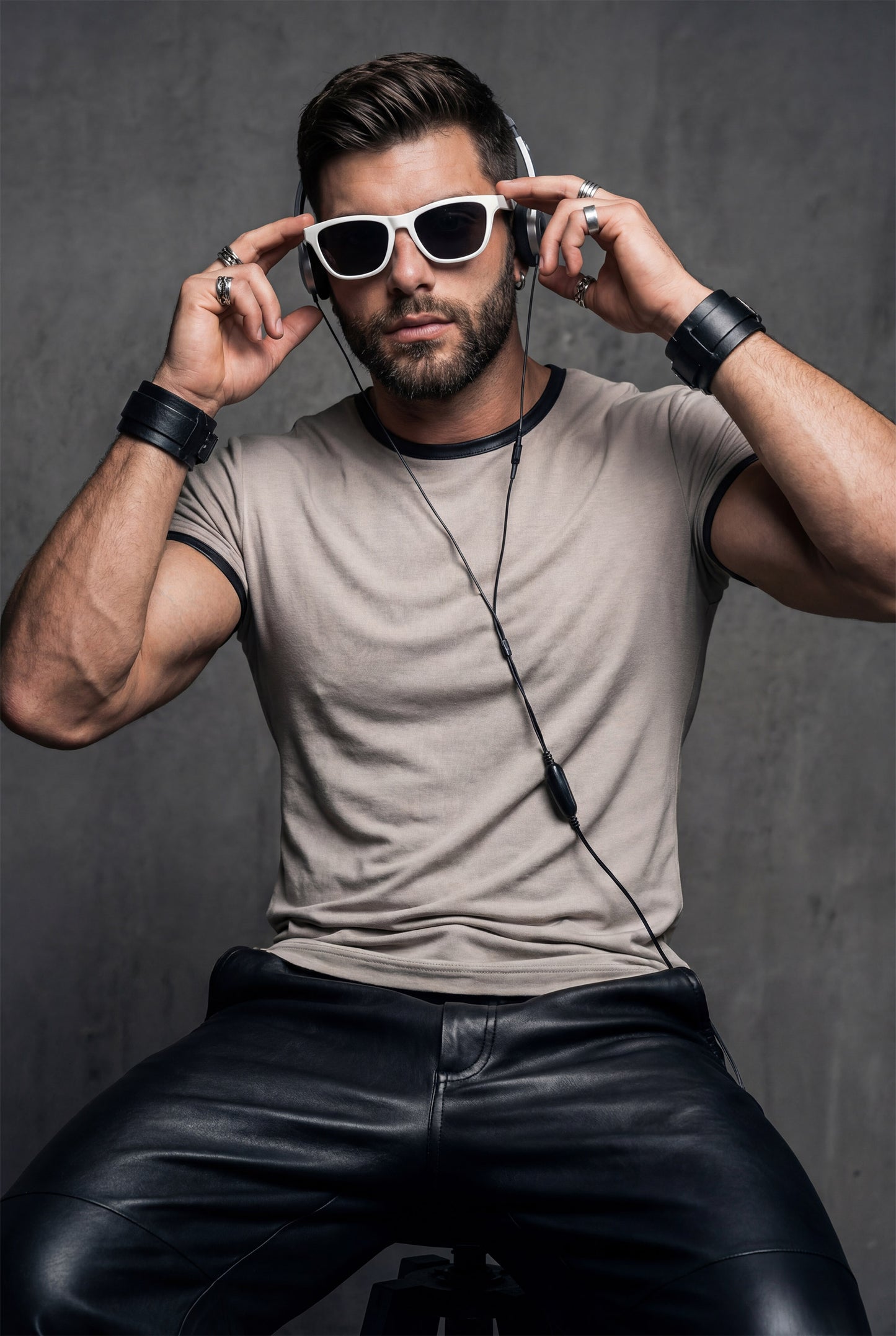 Beige Modal T-Shirt – Faux Leather Trim