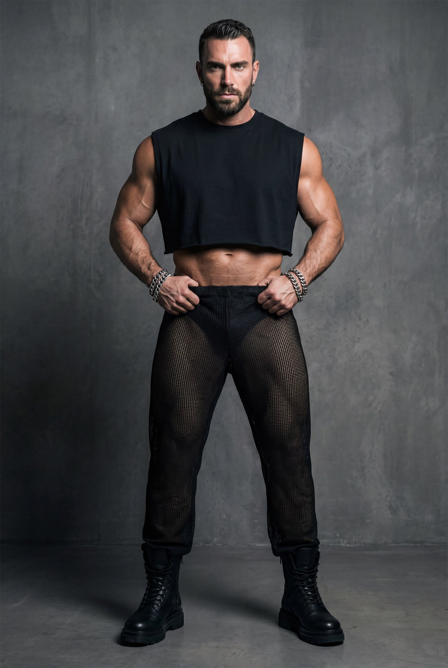 Black Mesh Jogger Pants