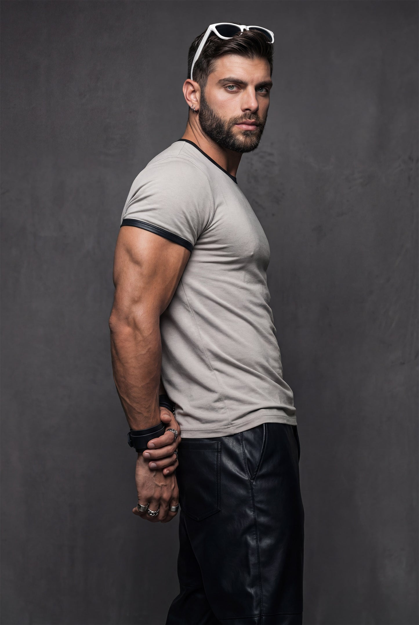 Beige Modal T-Shirt – Faux Leather Trim