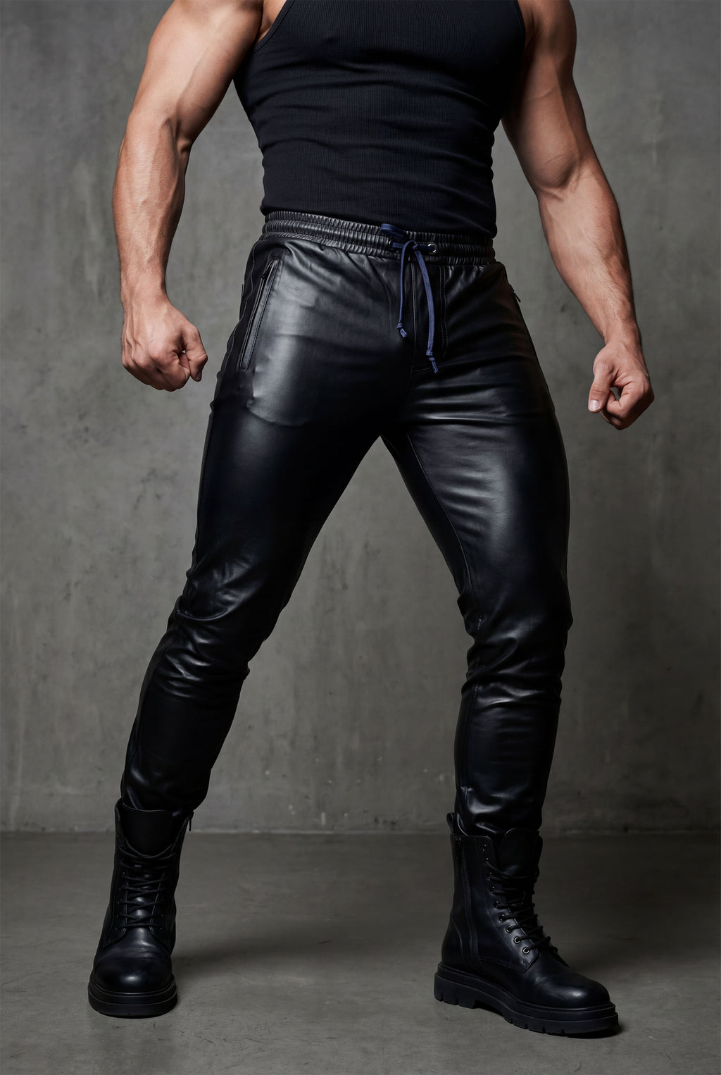Men's Black Vegan Leather Joggers | Slim Fit Club Pants