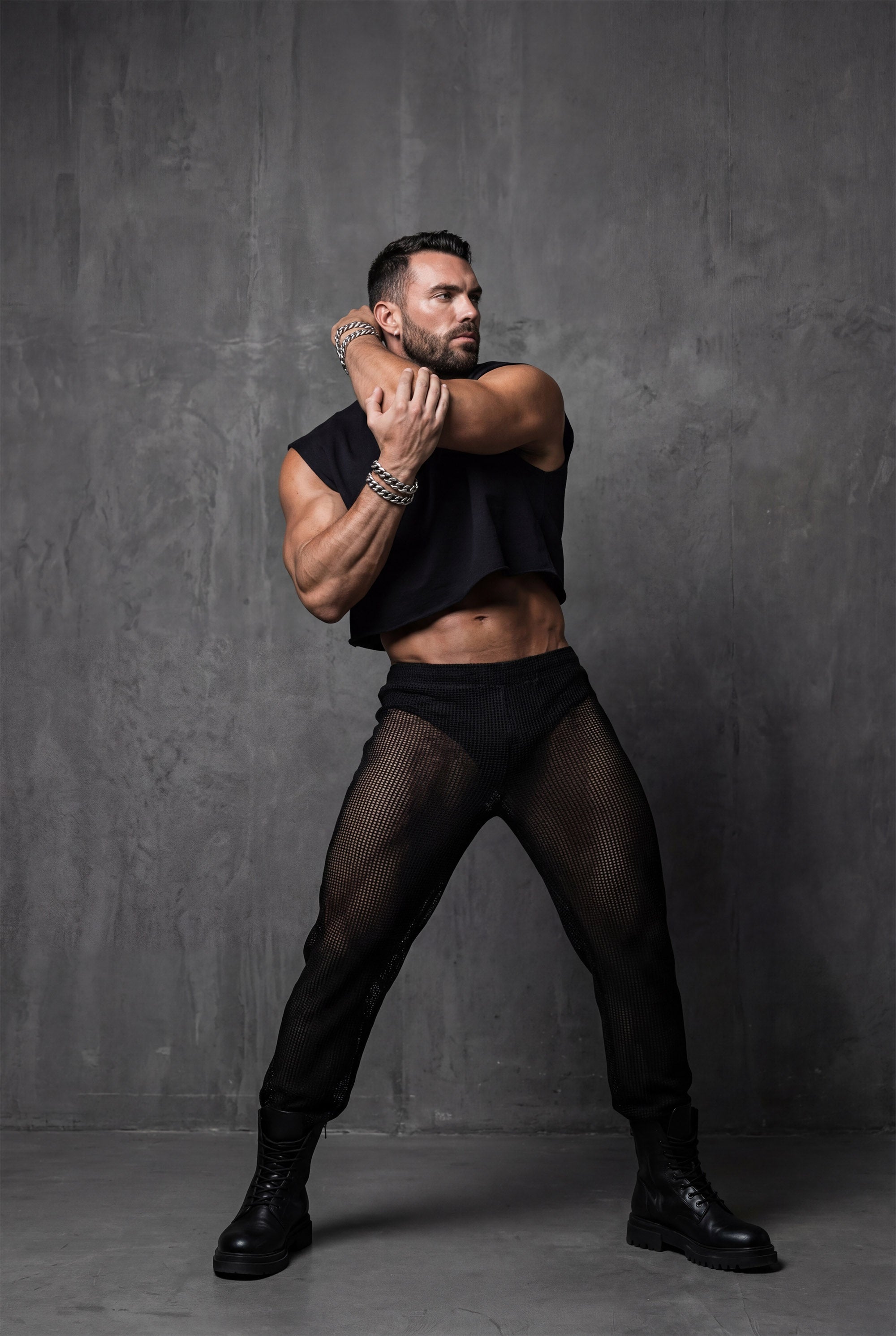 Black Sheer Mesh Jogger Pants | See-Through Rave & Festival Clubwear for Men