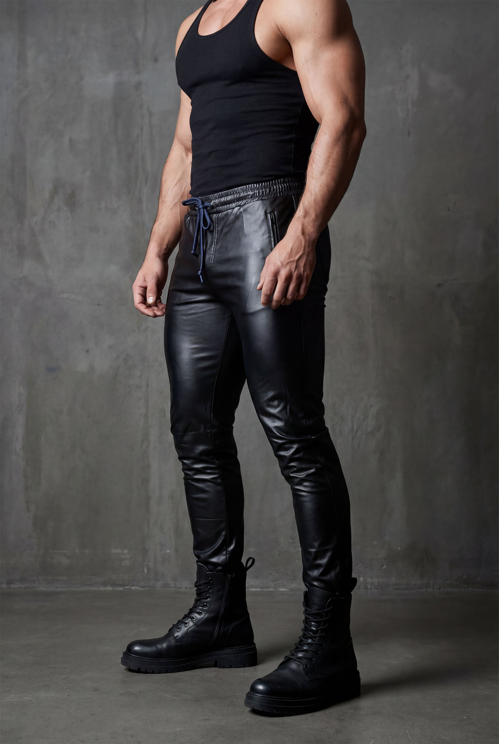 Men's Black Vegan Leather Joggers | Slim Fit Club Pants
