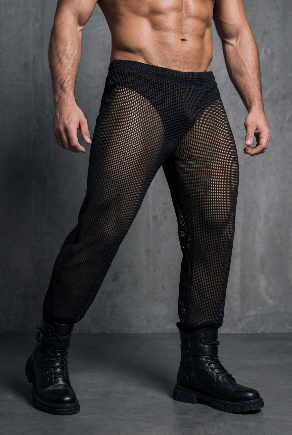 Black Sheer Mesh Jogger Pants | See-Through Rave & Festival Clubwear for Men