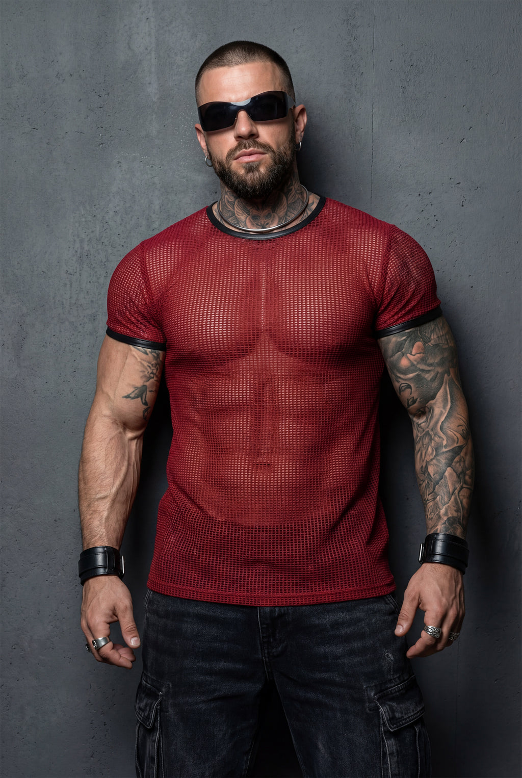 Red See-Through Mesh T-Shirt – Sheer Club & Festival Top – Athletic Fit