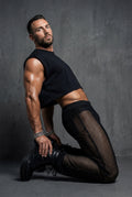 Black Sheer Mesh Jogger Pants | See-Through Rave & Festival Clubwear for Men