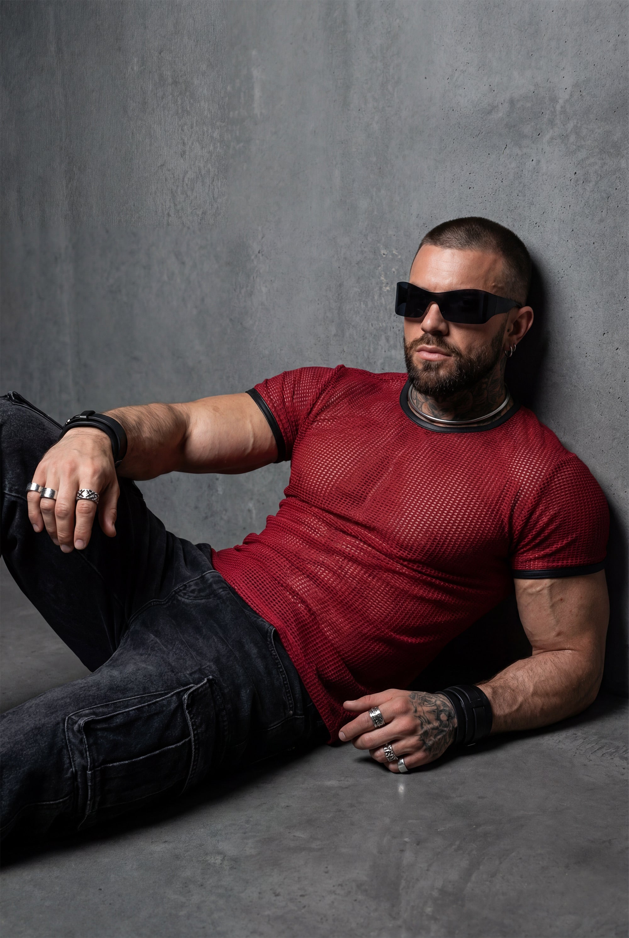 Red See-Through Mesh T-Shirt – Sheer Club & Festival Top – Athletic Fit