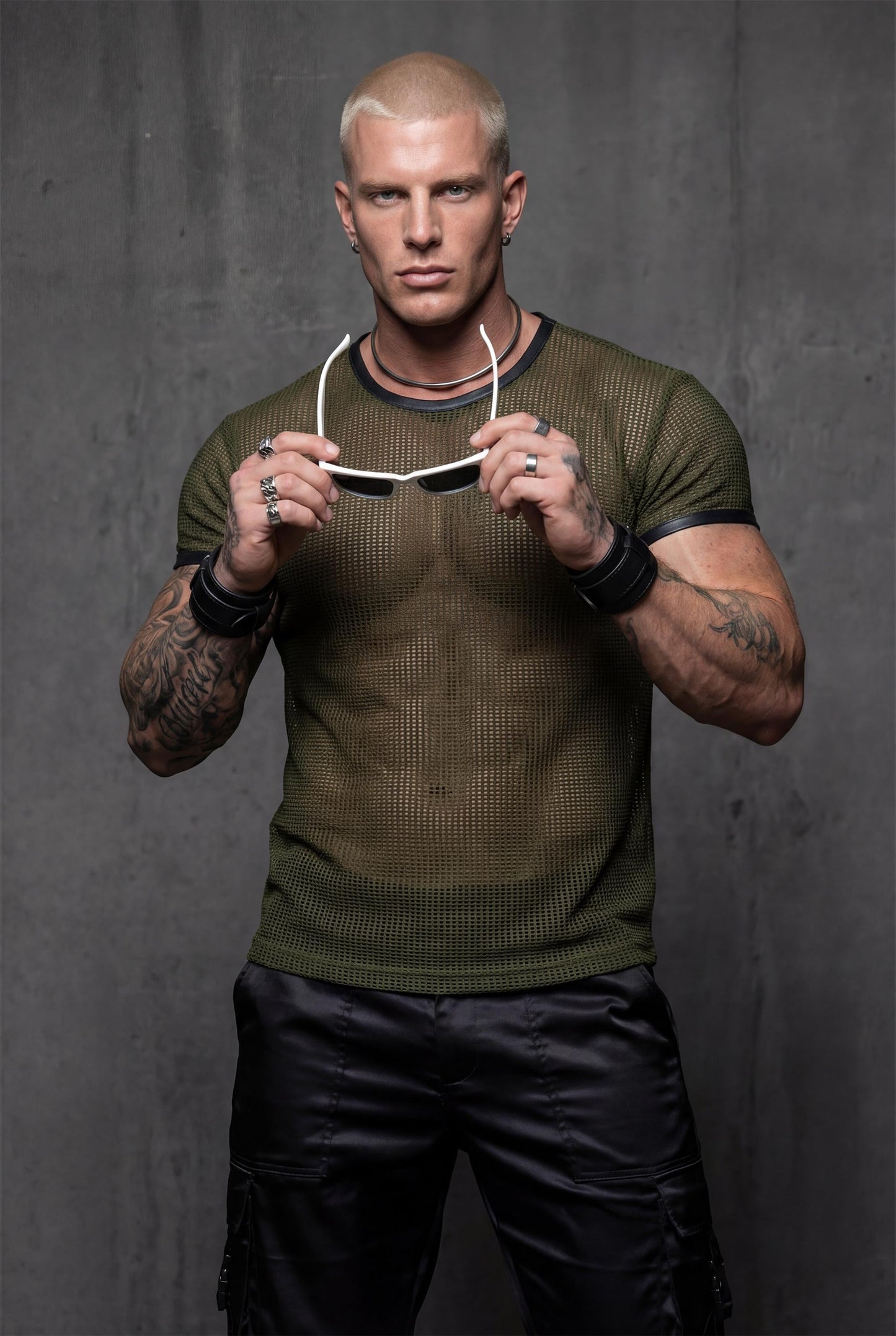 Men’s Green See-Through Mesh T-Shirt – Sheer Club & Festival Top – Athletic Fit