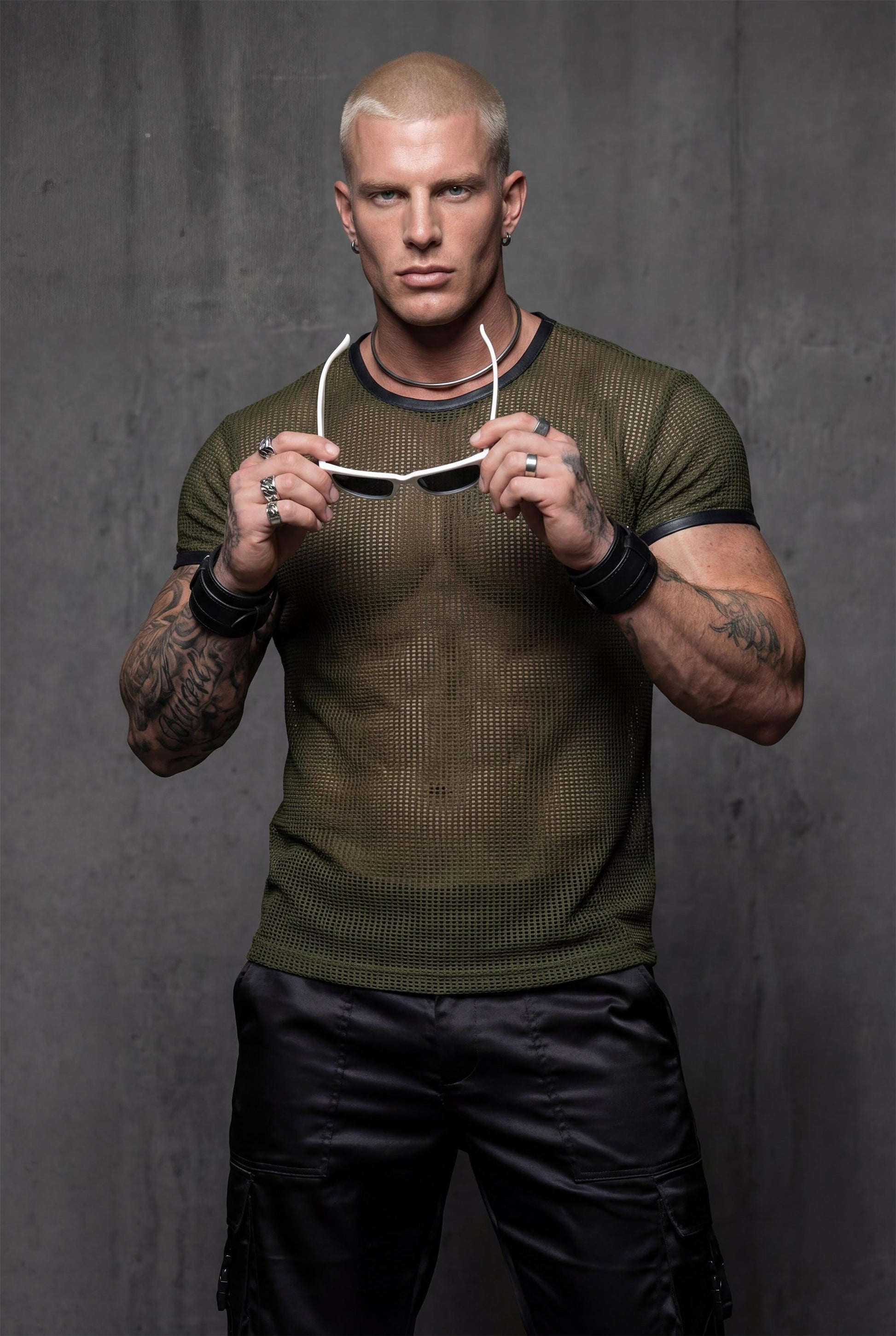 Men’s Green See-Through Mesh T-Shirt – Sheer Club & Festival Top – Athletic Fit