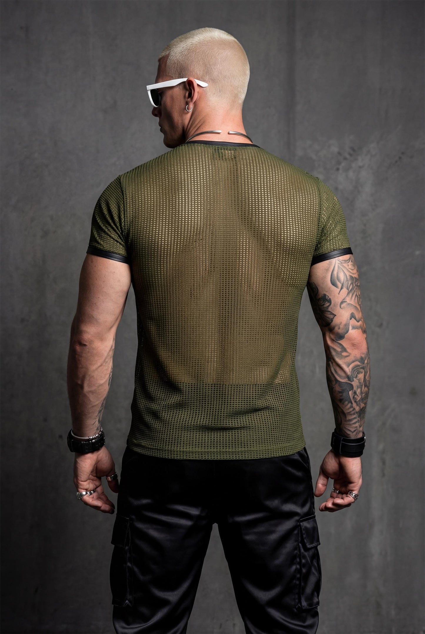 Men’s Green See-Through Mesh T-Shirt – Sheer Club & Festival Top – Athletic Fit
