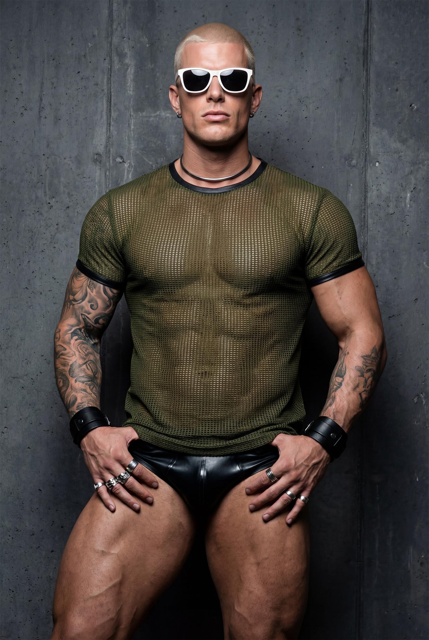 Men’s Green See-Through Mesh T-Shirt – Sheer Club & Festival Top – Athletic Fit