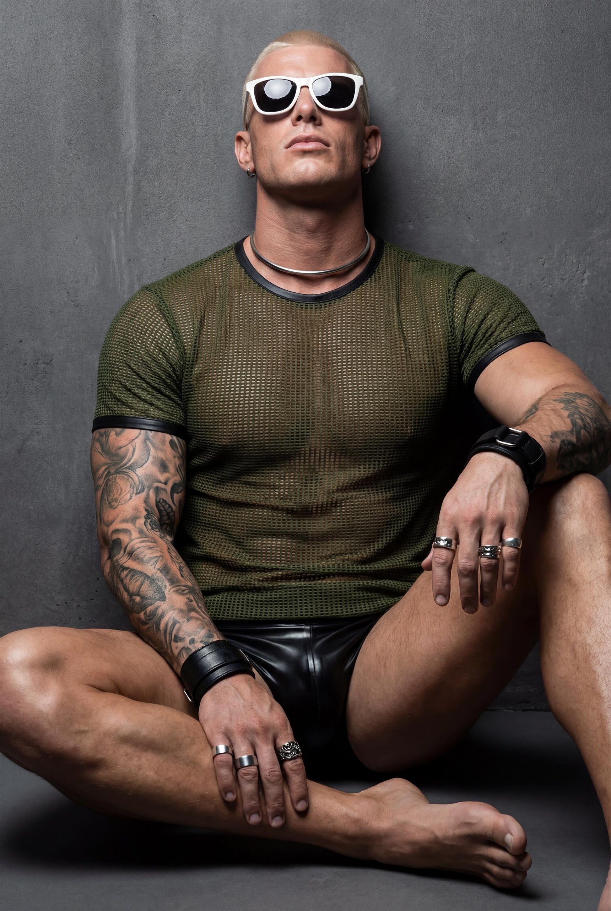 Men’s Green See-Through Mesh T-Shirt – Sheer Club & Festival Top – Athletic Fit