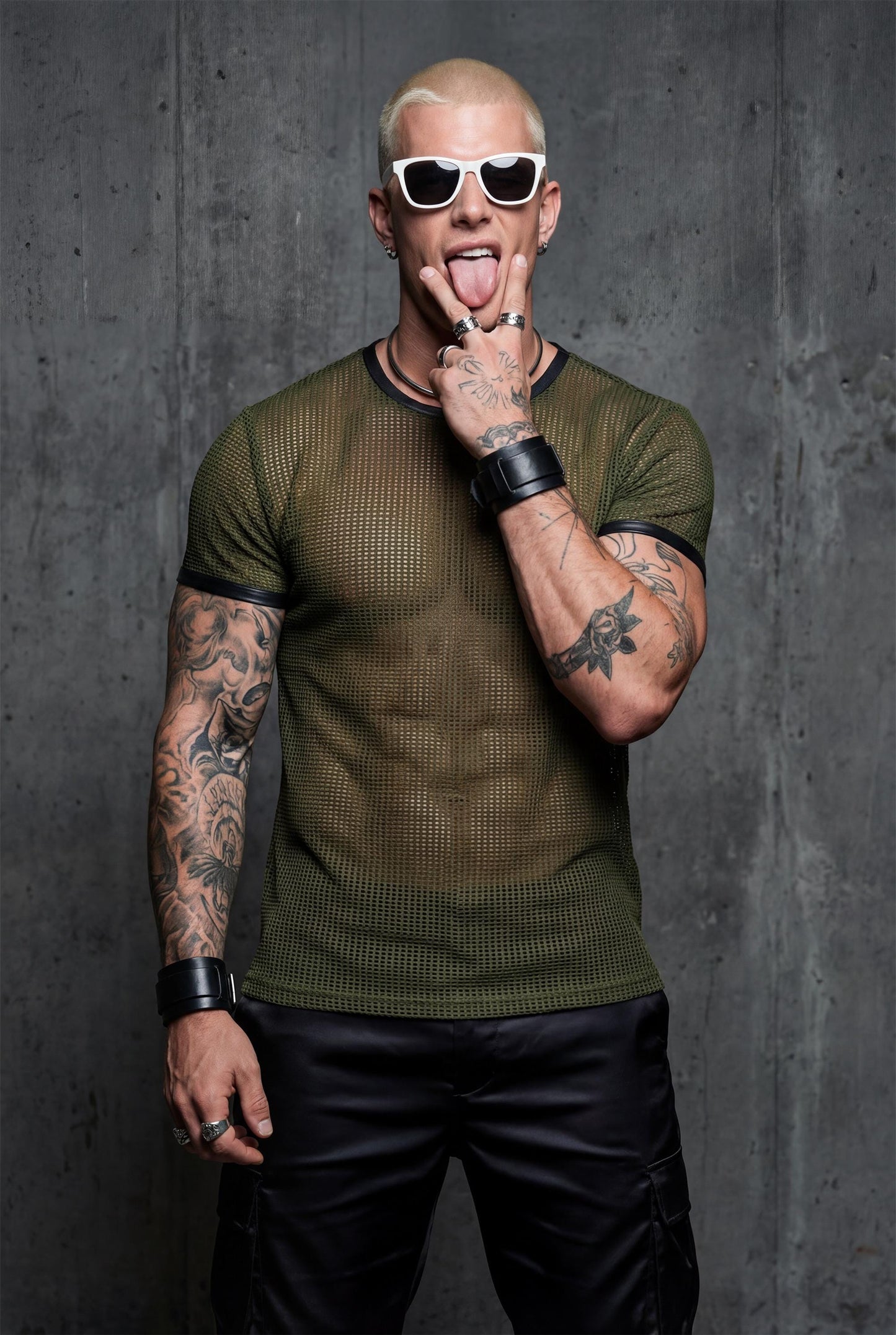 Men’s Green See-Through Mesh T-Shirt – Sheer Club & Festival Top – Athletic Fit