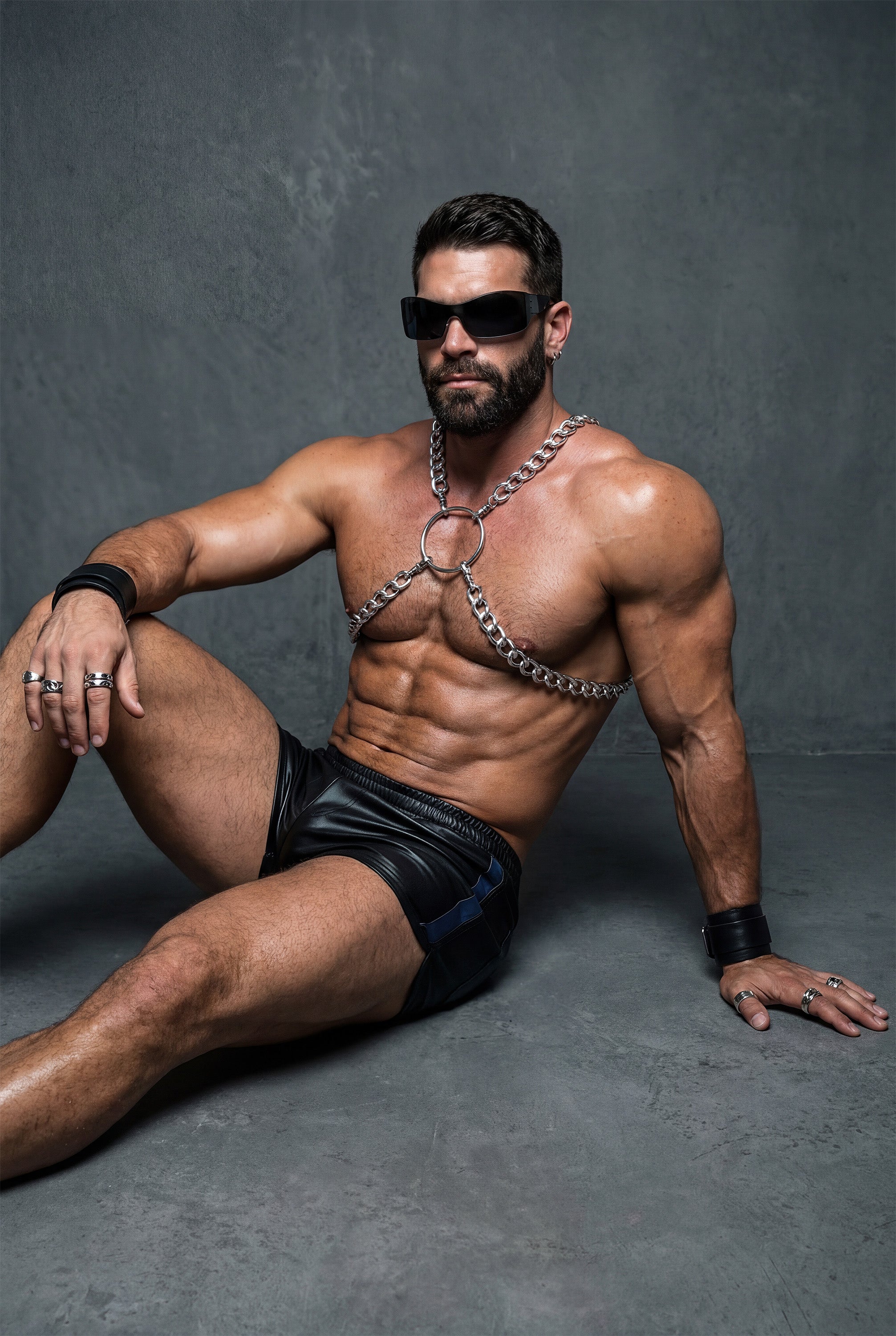 Vegan Leather Shorts & Chain Harness Bundle | Circuit Party & Club Look for Men