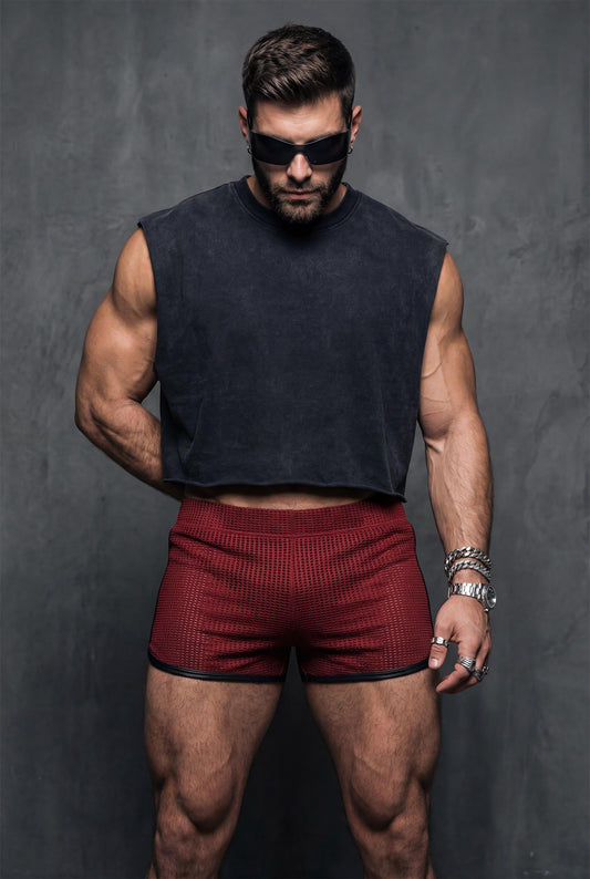 Red Mesh Shorts for Men - Red Rave Clubwear - See Through Festival Bottoms