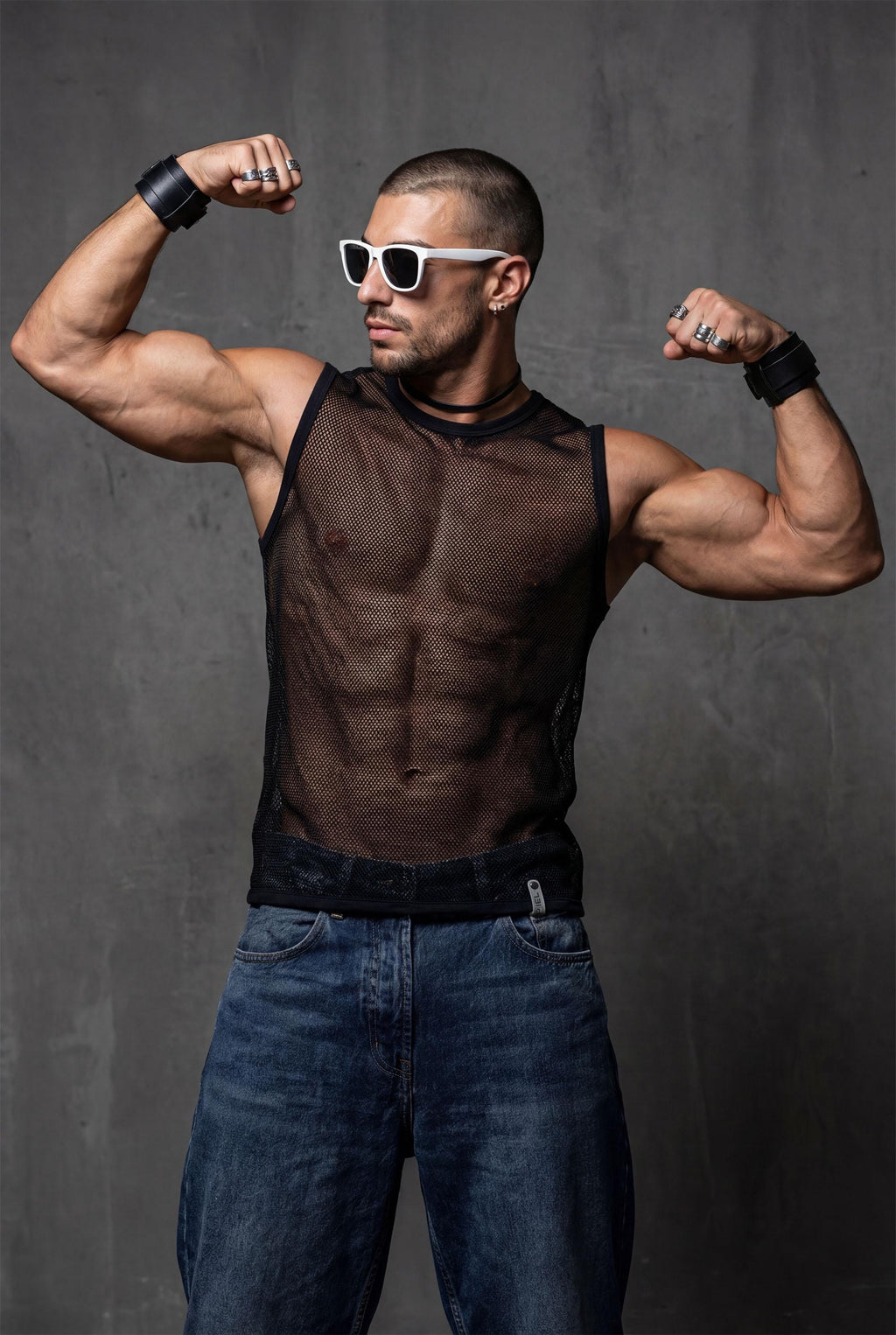 See Through Mesh Tank Top Men - Techno Rave Outfits - Festival Clothing - Clubbing Fashion