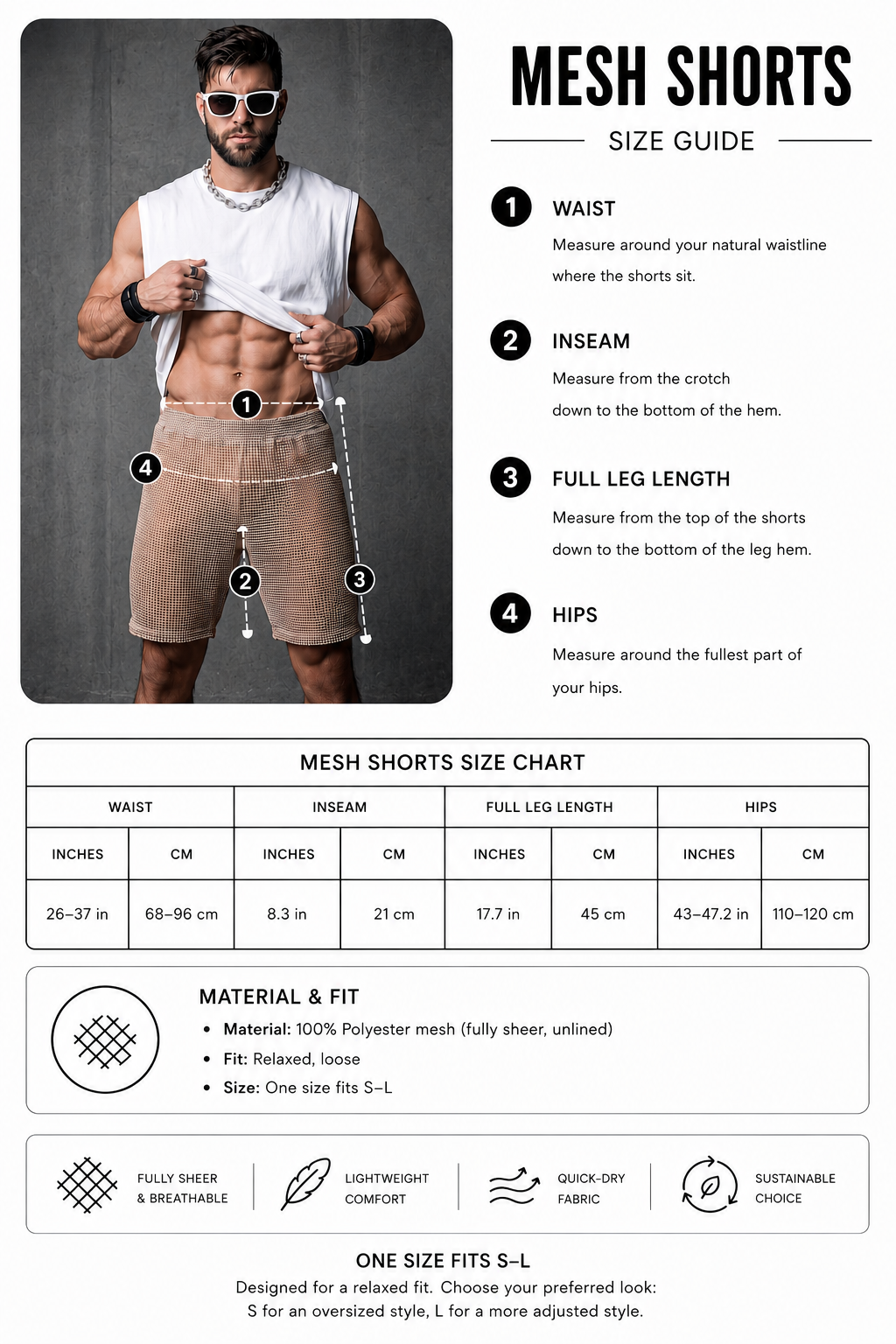 Beige Sheer Mesh Shorts