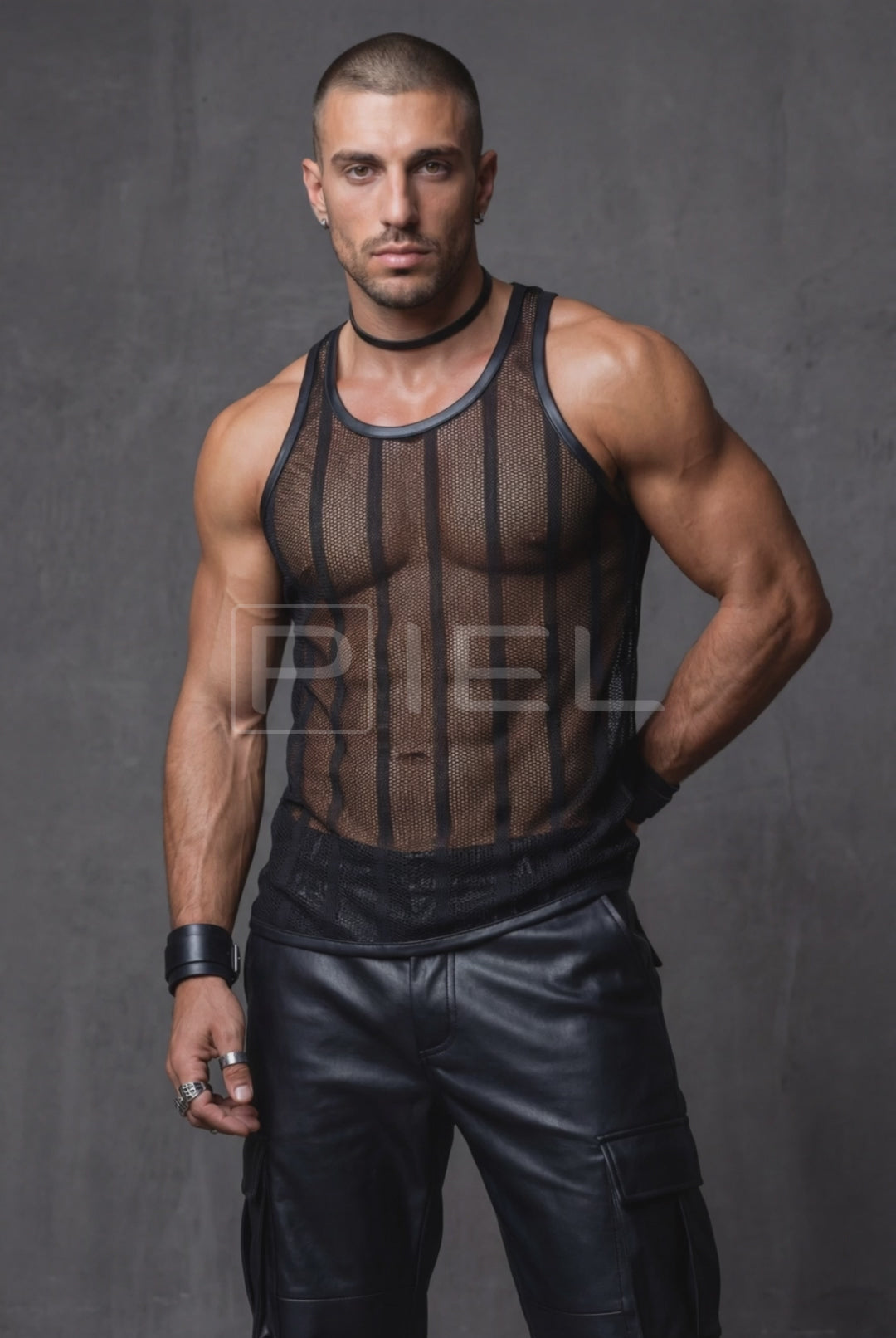 Men's Black Mesh Racerback Tank | See-Through Festival & Club Wear