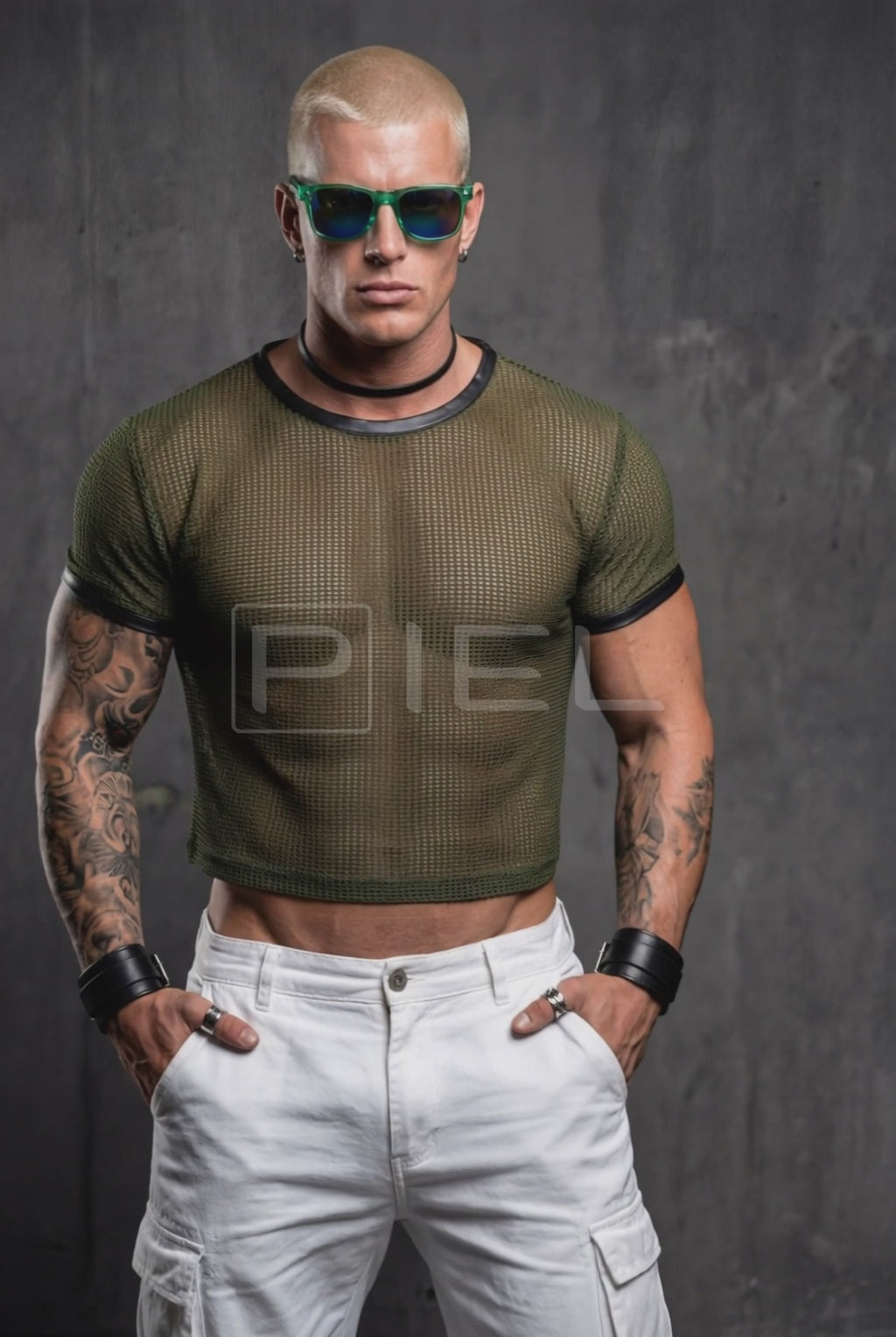 Green Mesh Crop Top Men | See-Through Athletic Festival Top