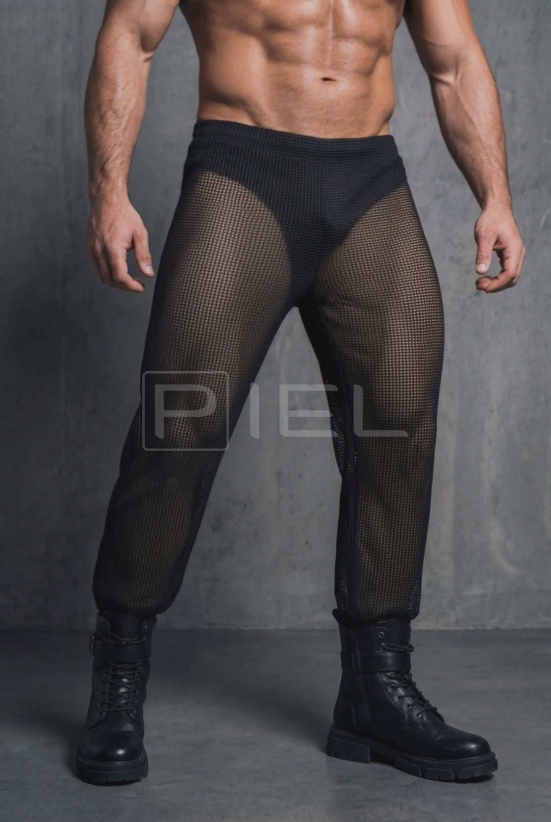 Black Sheer Mesh Jogger Pants | See-Through Rave & Festival Clubwear for Men