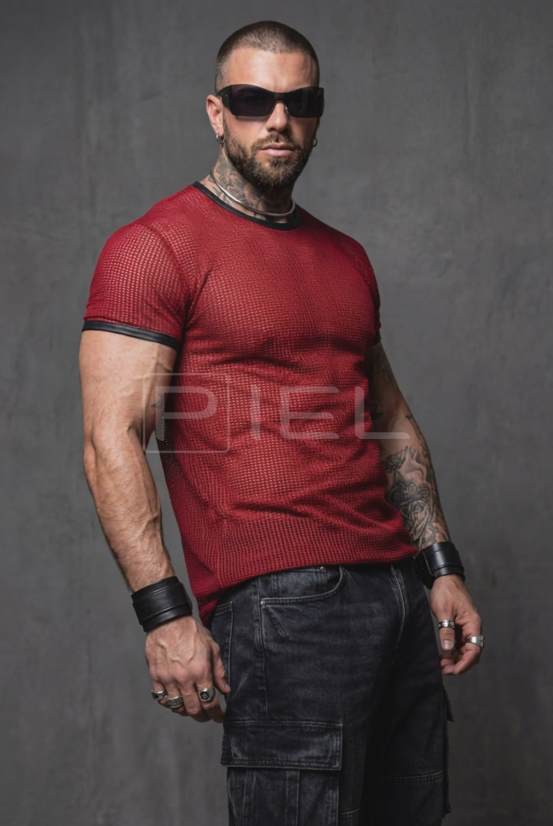 Red See-Through Mesh T-Shirt – Sheer Club & Festival Top – Athletic Fit